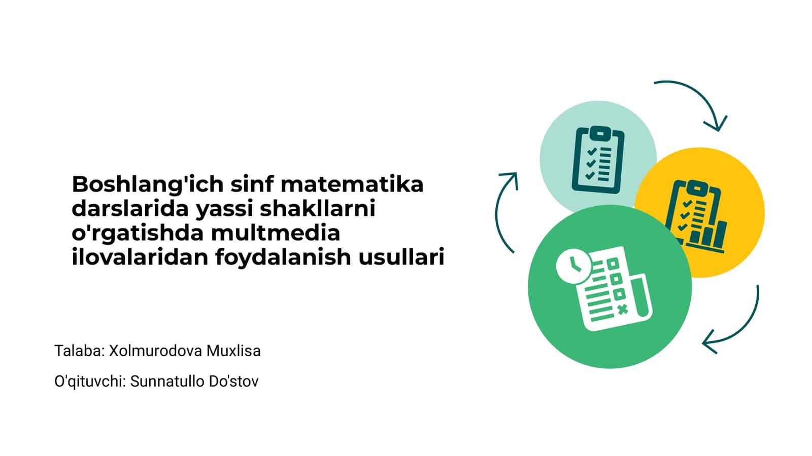 Boshlang'ich sinf matematika darslarida yassi shakllarni o'rgatishda multmedia ilovalaridan foydalanish usullari