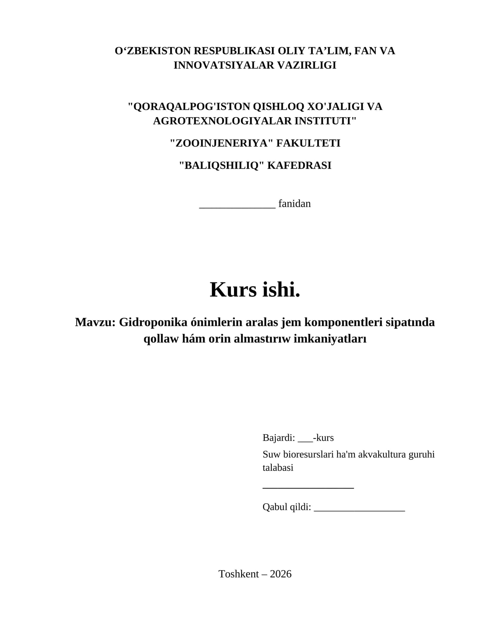 Gidroponika ónimlerin aralas jem komponentleri sipatında qollaw hám orin almastırıw imkaniyatları