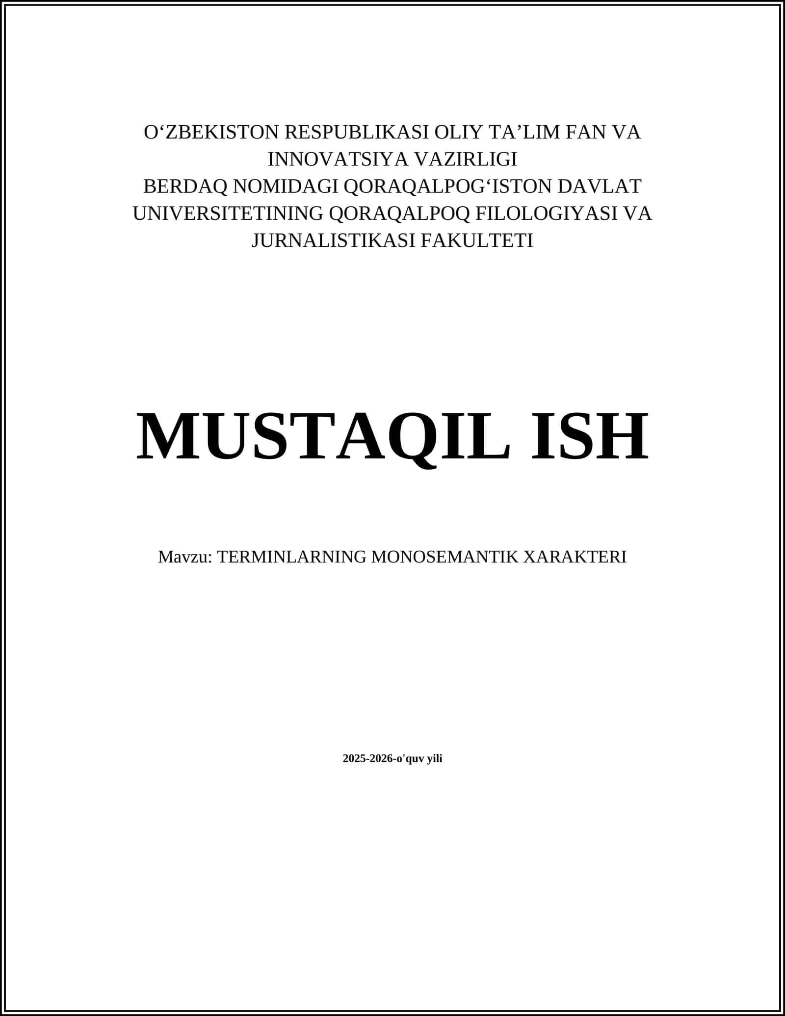 TERMINLARNING MONOSEMANTIK XARAKTERI