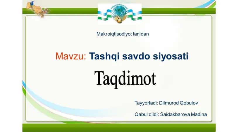 Tashqi Savdo Siyosati: O'zbekistonning Iqtisodiy Rivojlanishida Rol