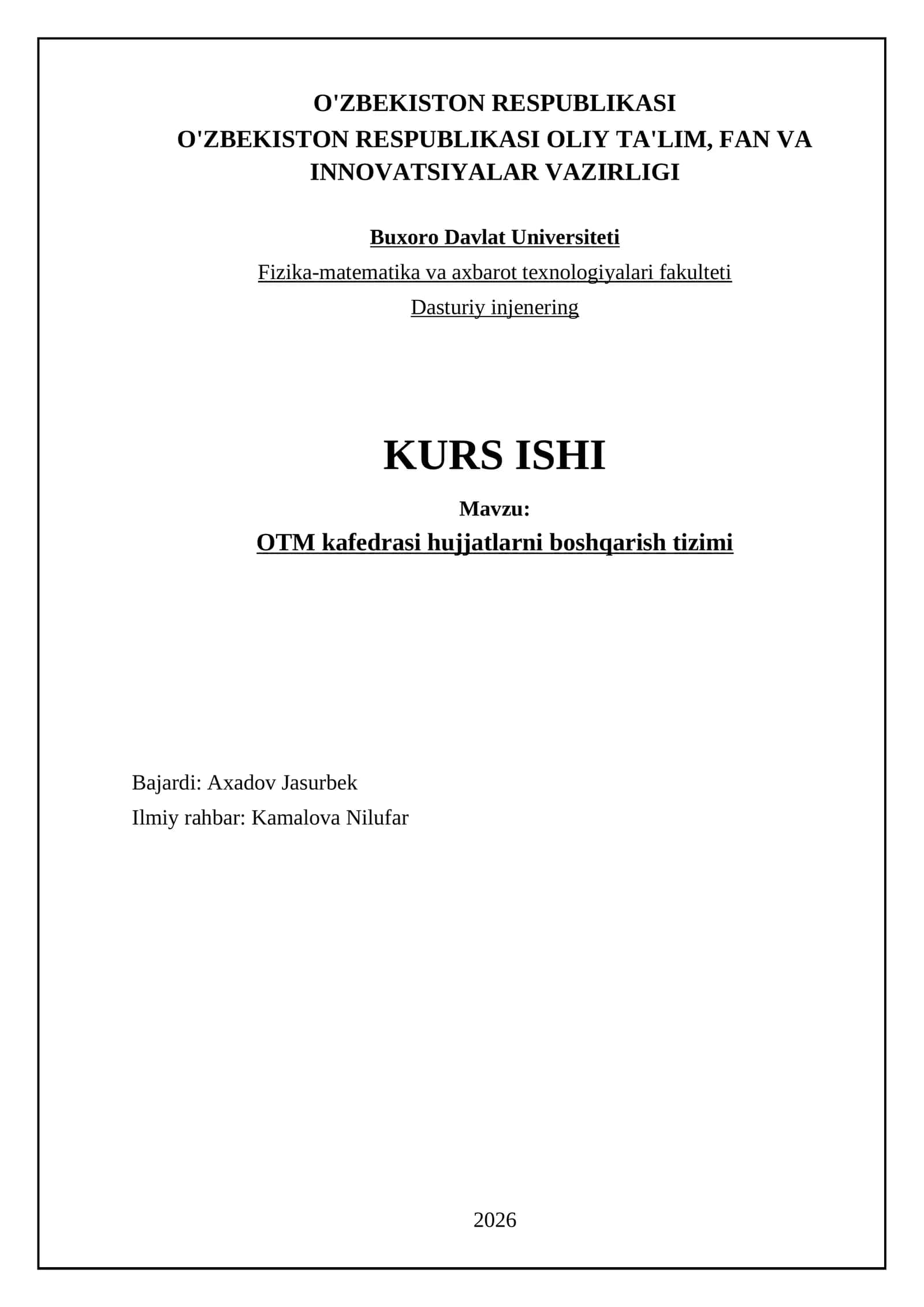 OTM kafedrasi hujjatlarni boshqarish tizimi