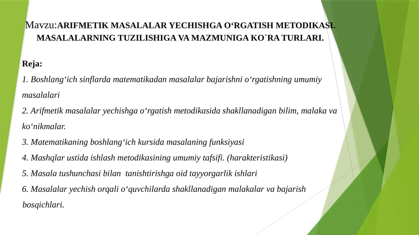 ARIFMЕTIK MASALALAR YЕCHISHGA O‘RGATISH MЕTODIKASI
