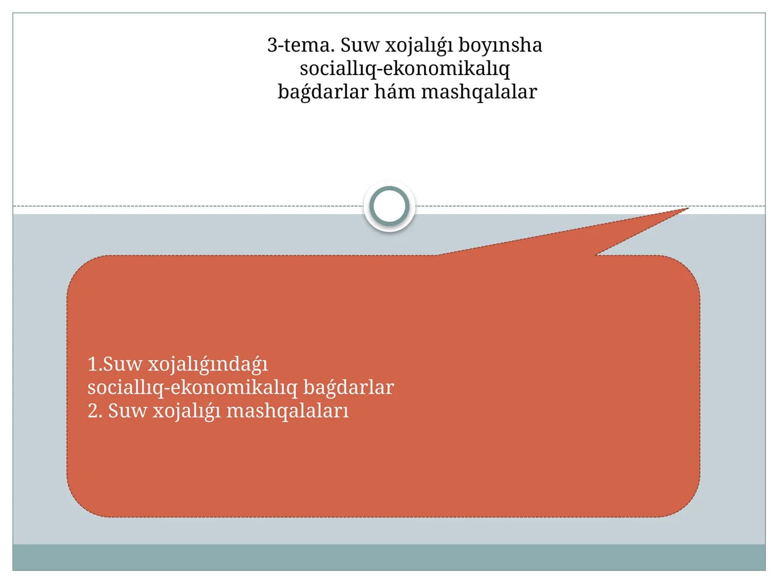 Suw xojalıǵı boyınsha sociallıq-ekonomikalıq baǵdarlar hám mashqalalar