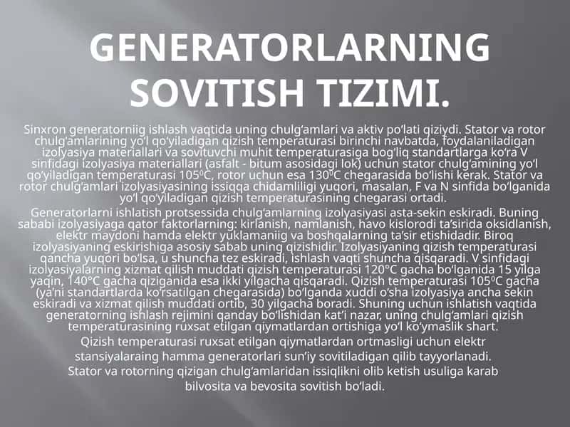 Generatorlarning sovitishtizimi