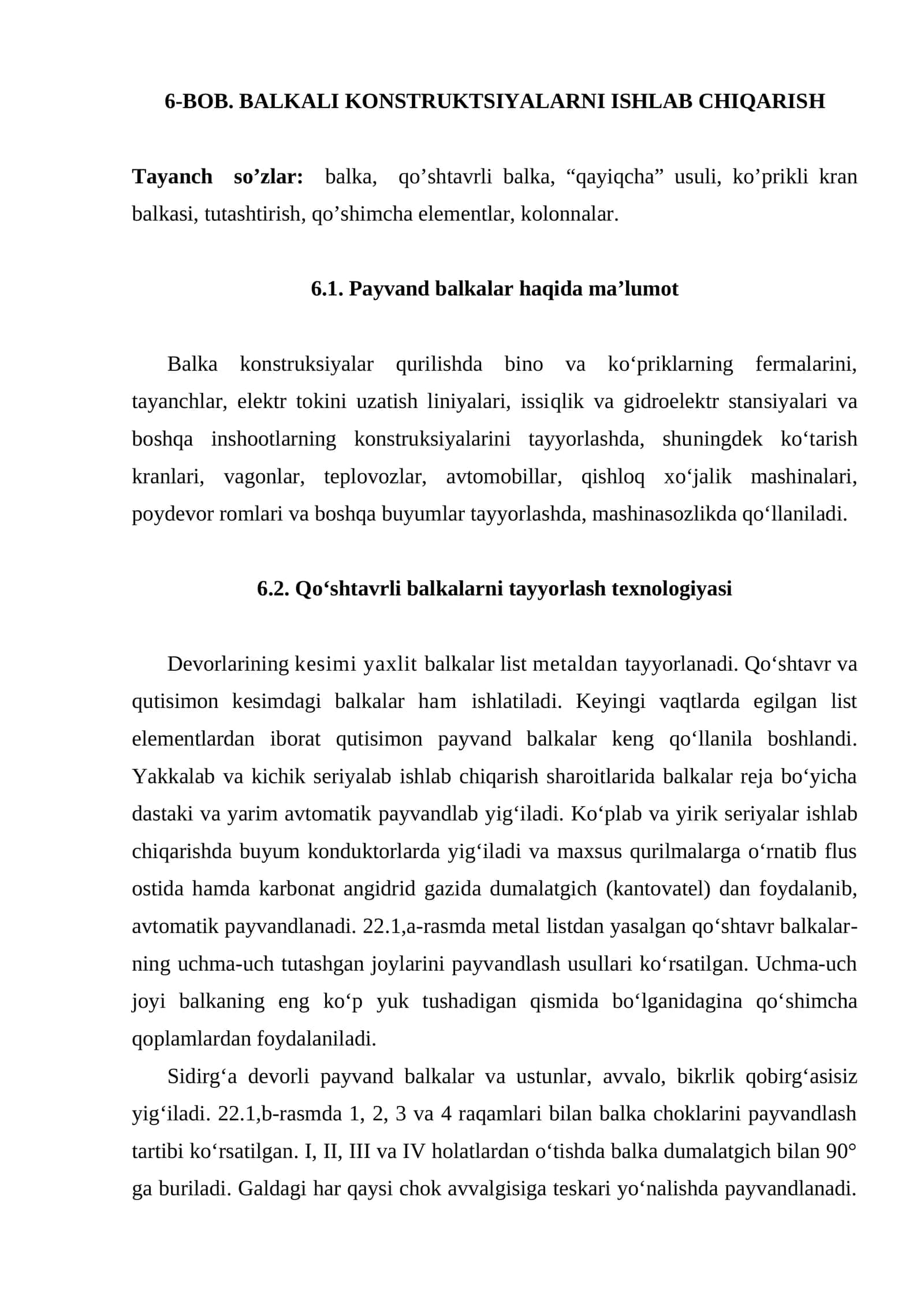 BALKALI KONSTRUKTSIYALARNI ISHLAB CHIQARISH