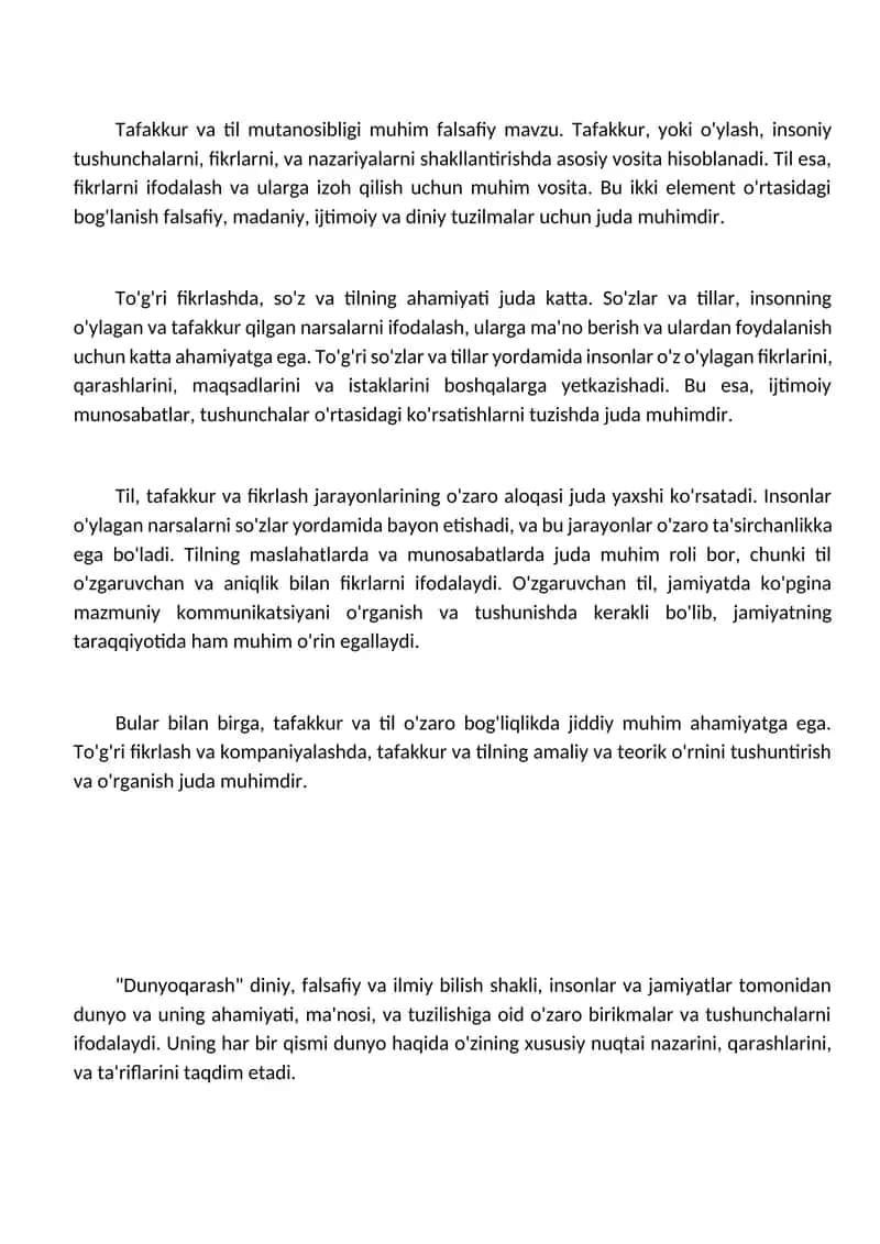 Tafakkur va til