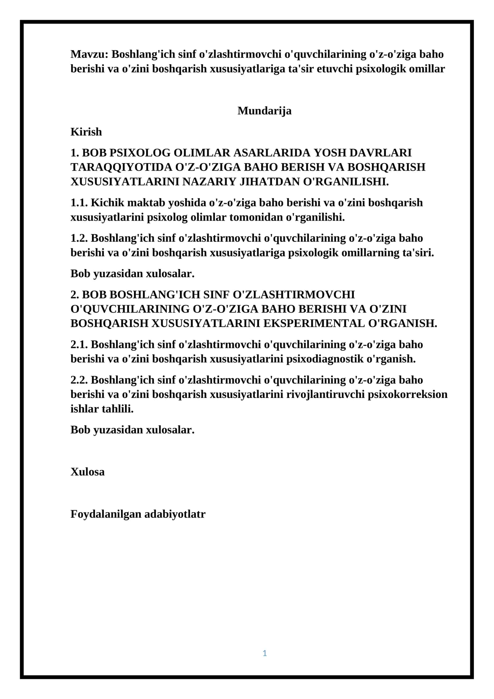 O'quvchilarning o'z-o'ziga baho berish va boshqarish xususiyatlari