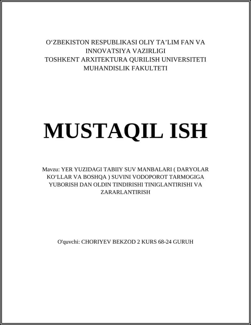YER YUZIDAGI TABIIY SUV MANBALARI