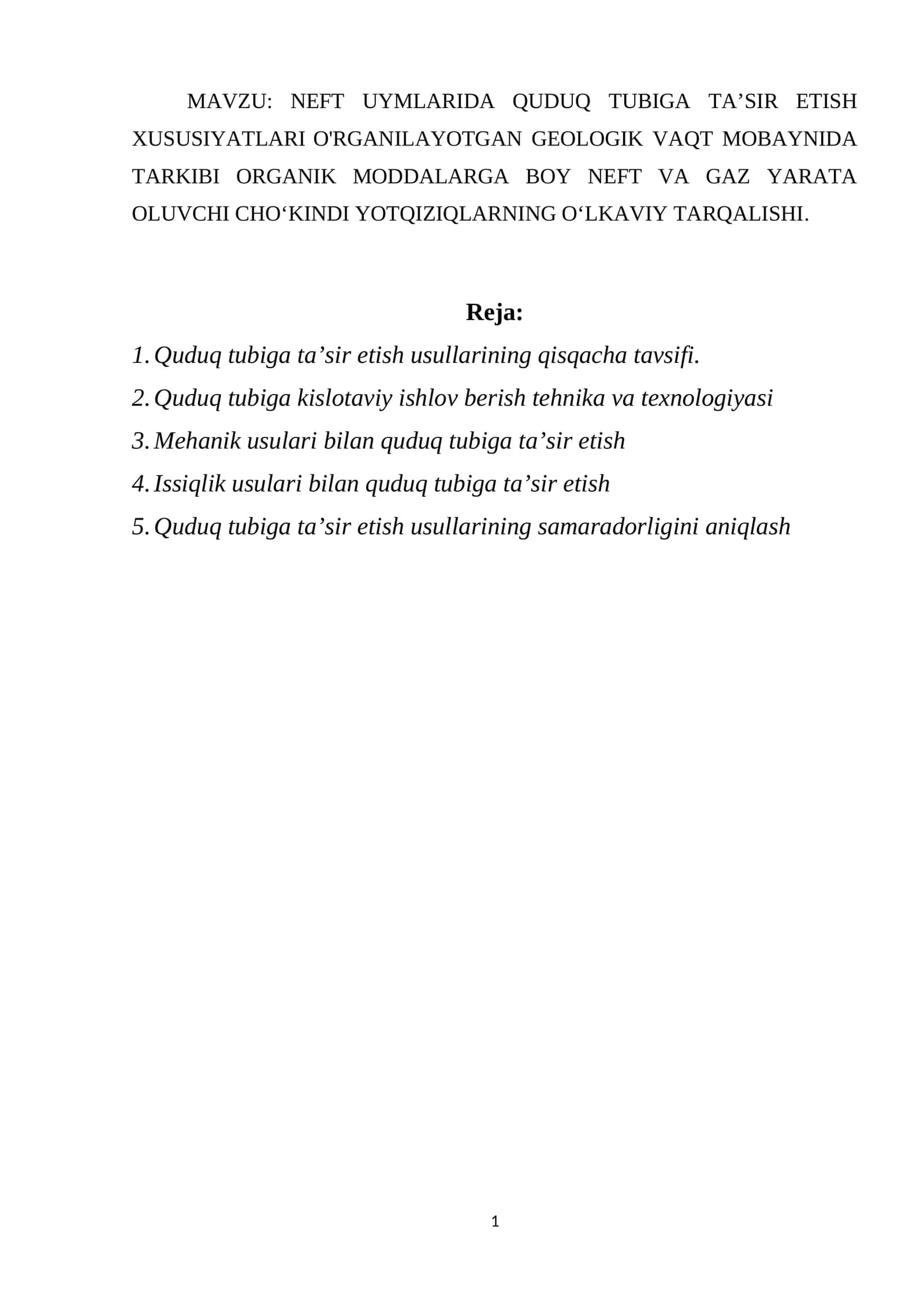 NEFT UYMLARIDA QUDUQ TUBIGA TA’SIR ETISH