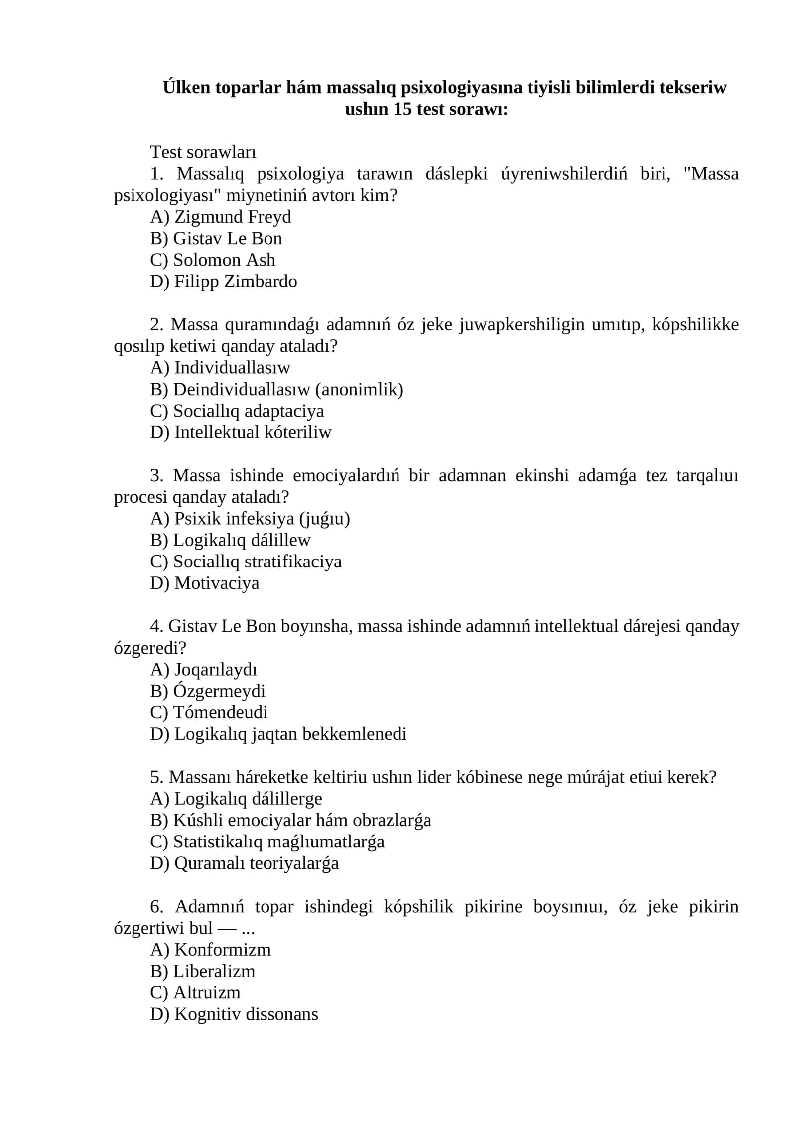 Massalıq Psixologiyasi Testlari