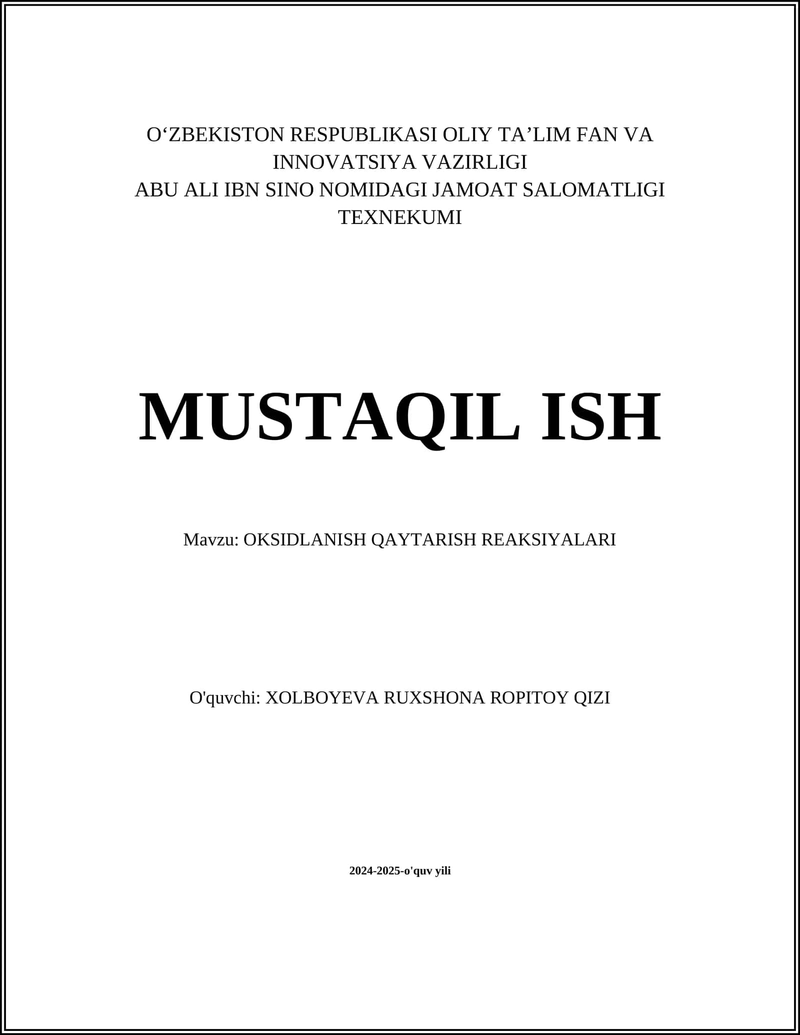 OKSIDLANISH QAYTARISH REAKSIYALARI