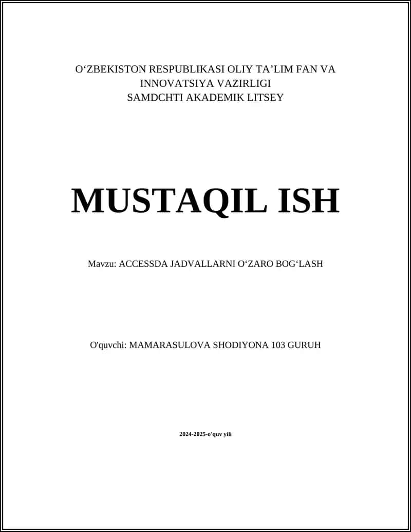 Fermerlik ma'lumotlar bazasi yaratish