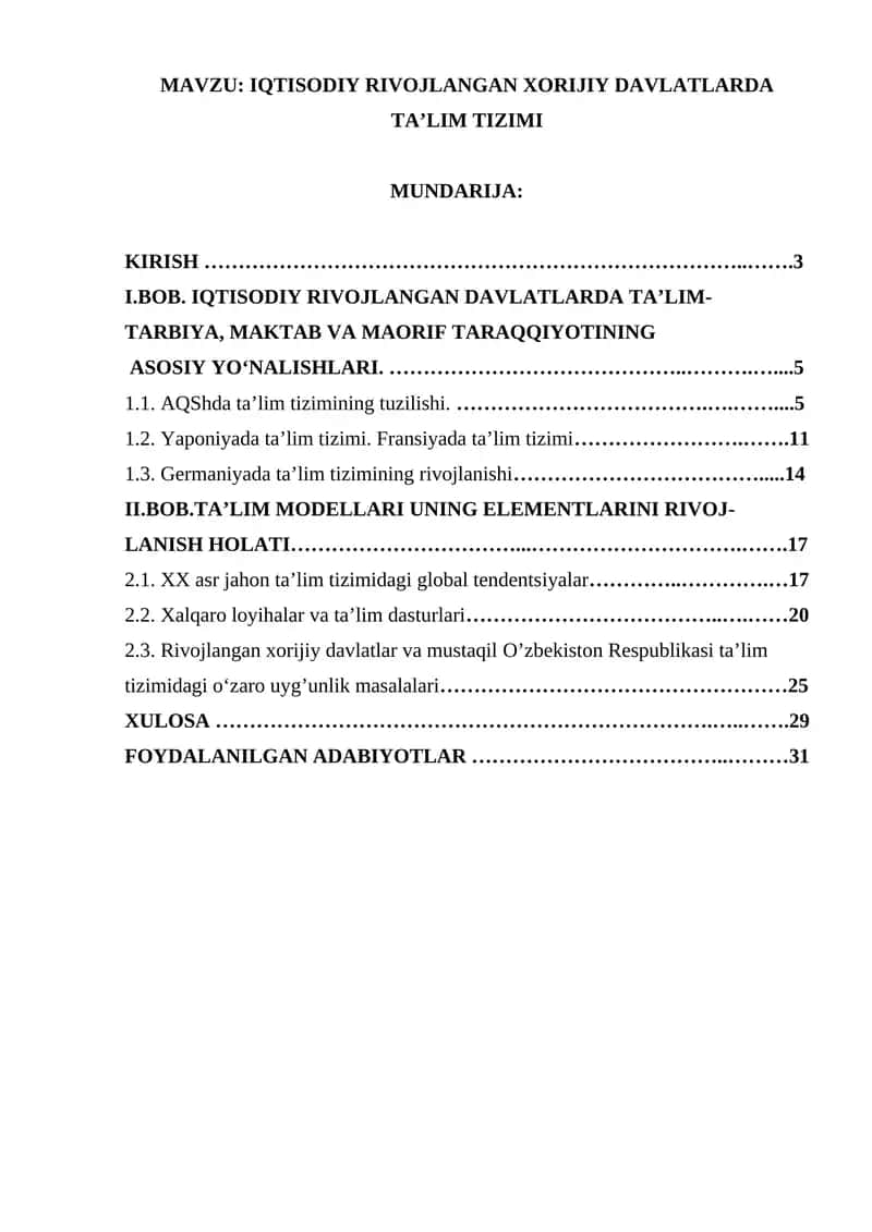 IQTISODIY RIVOJLANGAN XORIJIY DAVLATLARDA TA’LIM TIZIMI