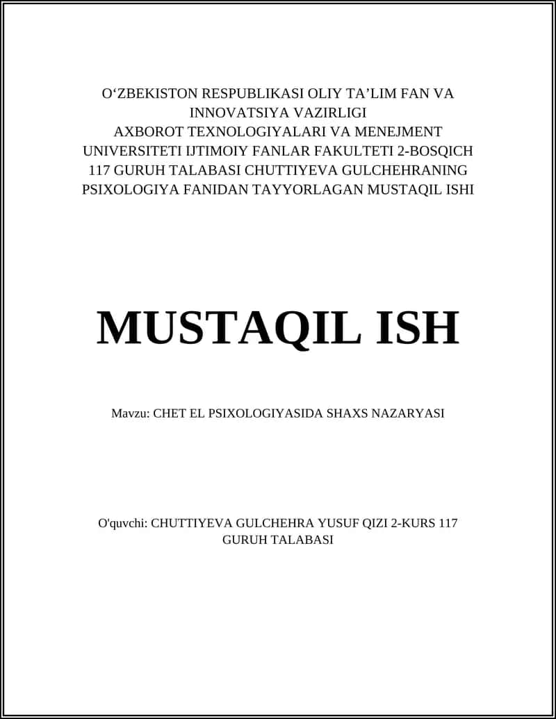 CHET EL PSIXOLOGIYASIDA SHAXS NAZARYASI