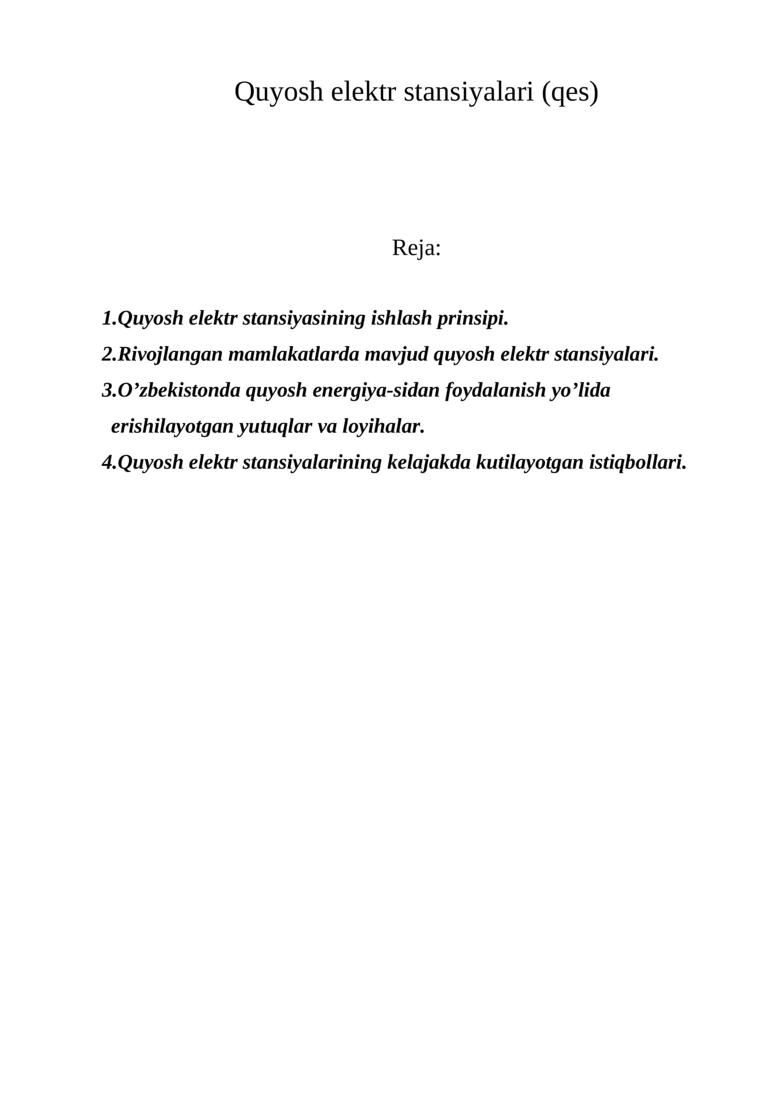 Quyosh elektr stansiyalari (qes)