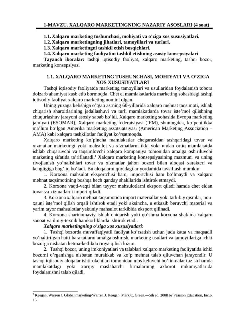XALQARO MARKETINGNING NAZARIY ASOSLARI