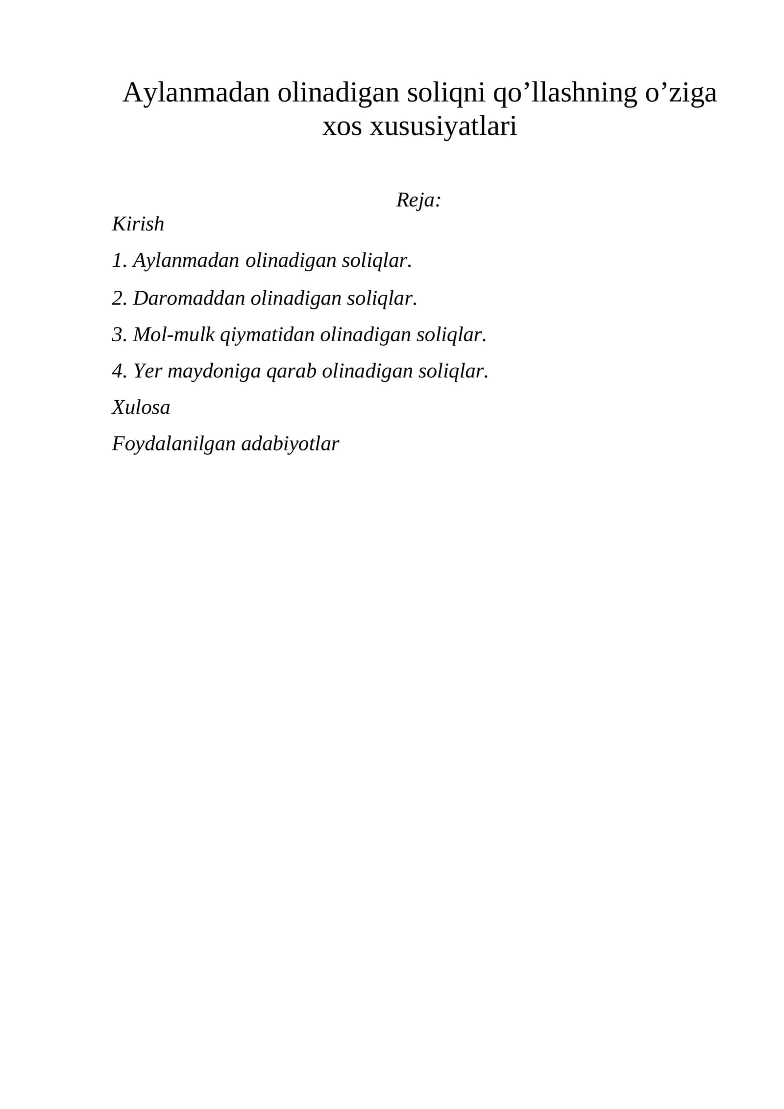 Aylanmadan olinadigan soliqni qo’llashning o’ziga xos xususiyatlari
