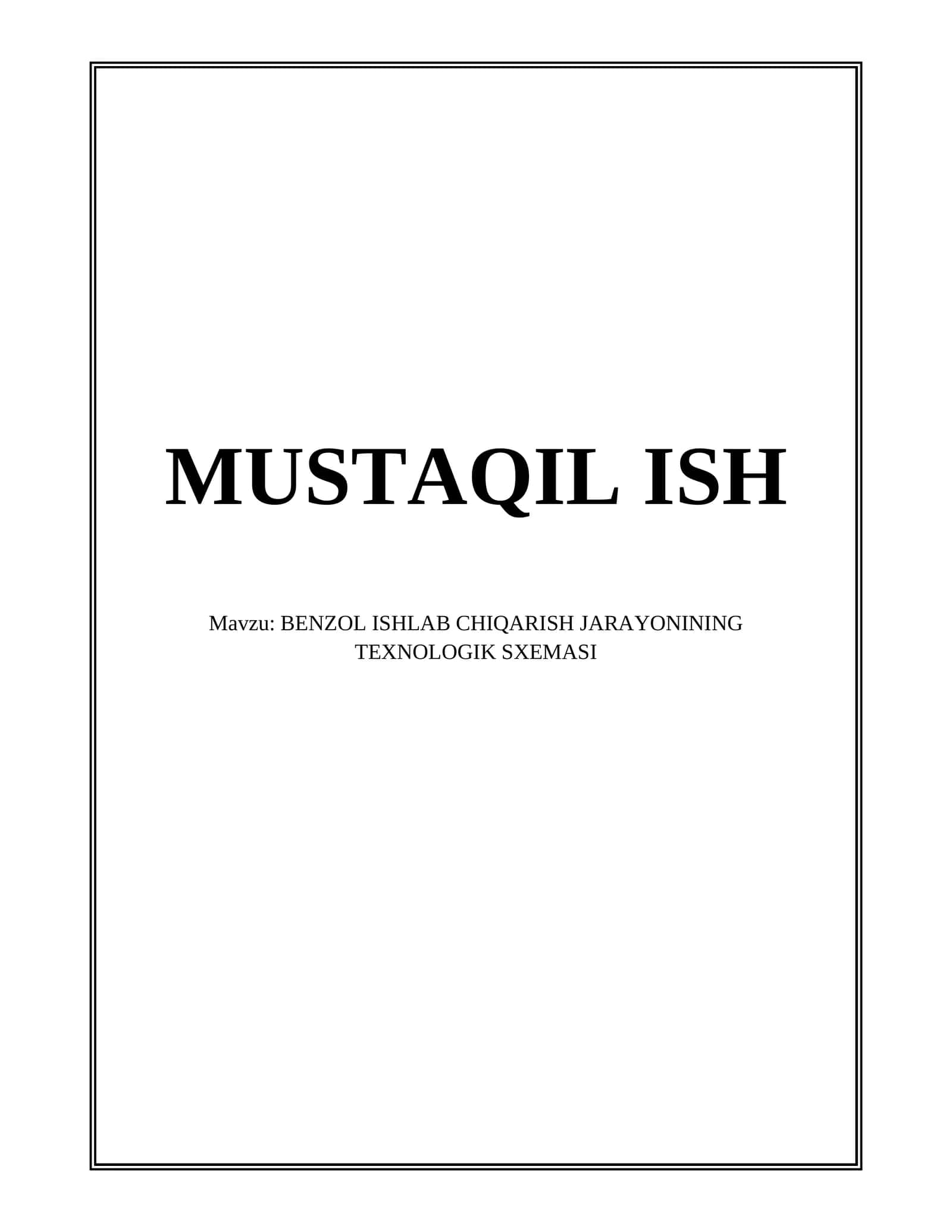BENZOL ISHLAB CHIQARISH JARAYONINING TEXNOLOGIK SXEMASI