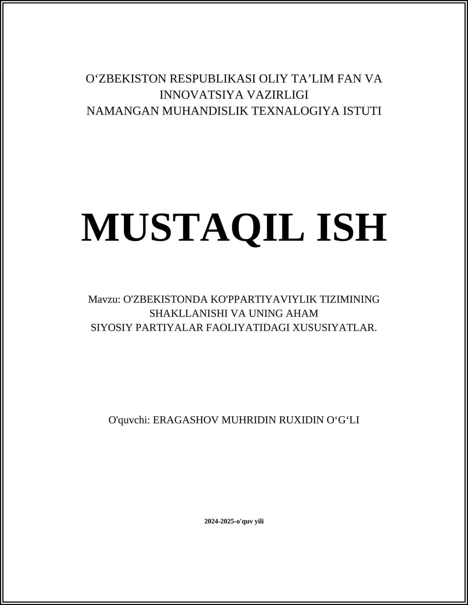 Ko'ppartiyaviylik tizimining tarixi O'zbekistonda