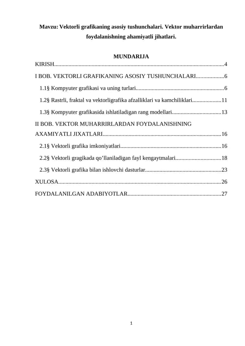 Vektorli grafikaning asosiy tushunchalari