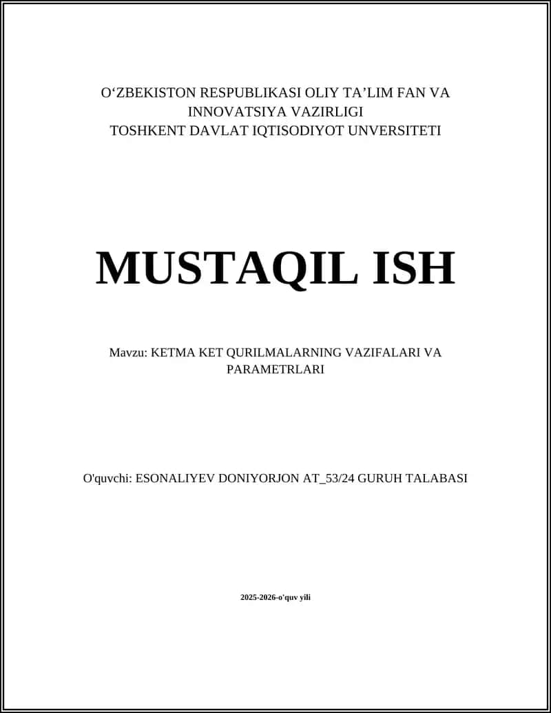 Ketma-ket qurilmalarning vazifalari va parametrlari