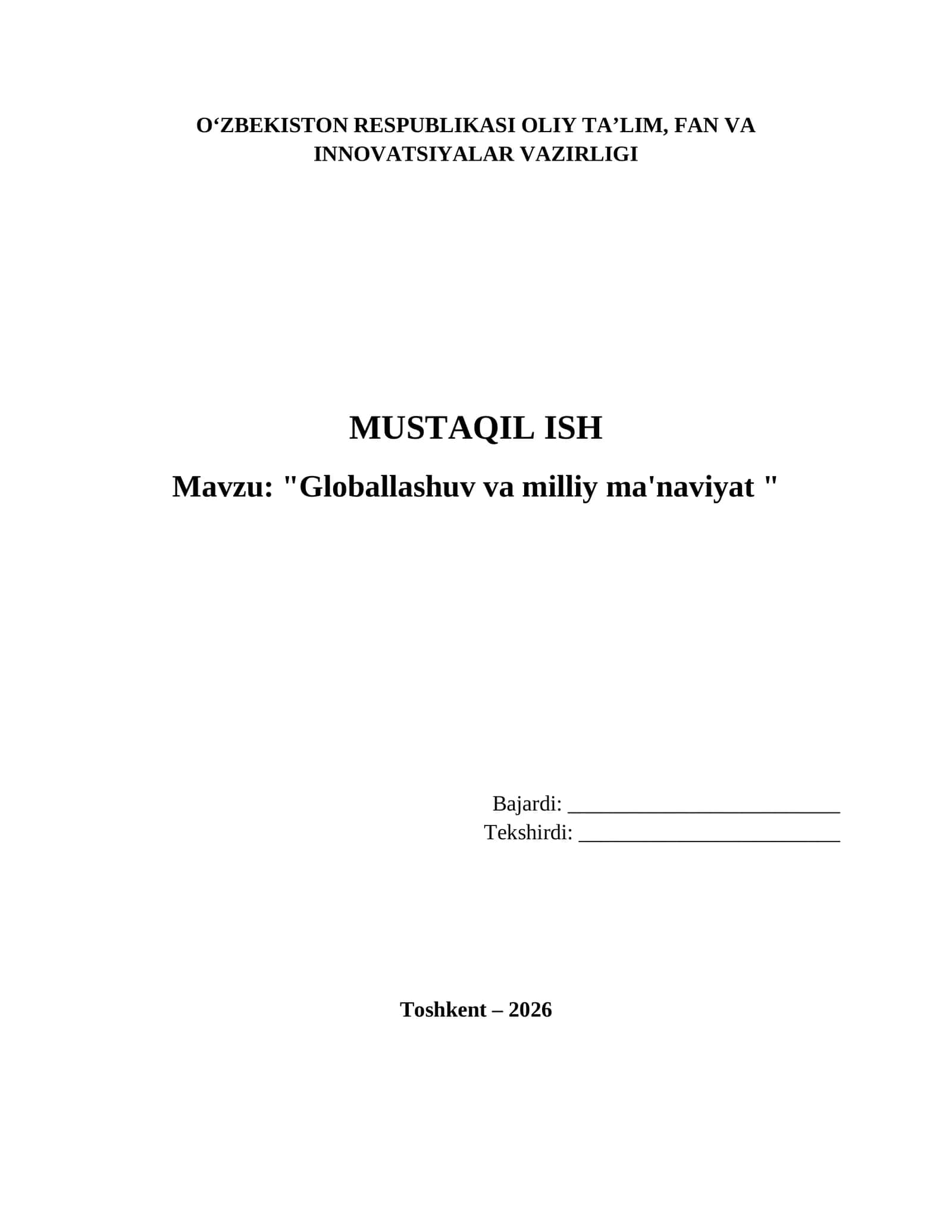 "Globallashuv va milliy ma'naviyat"