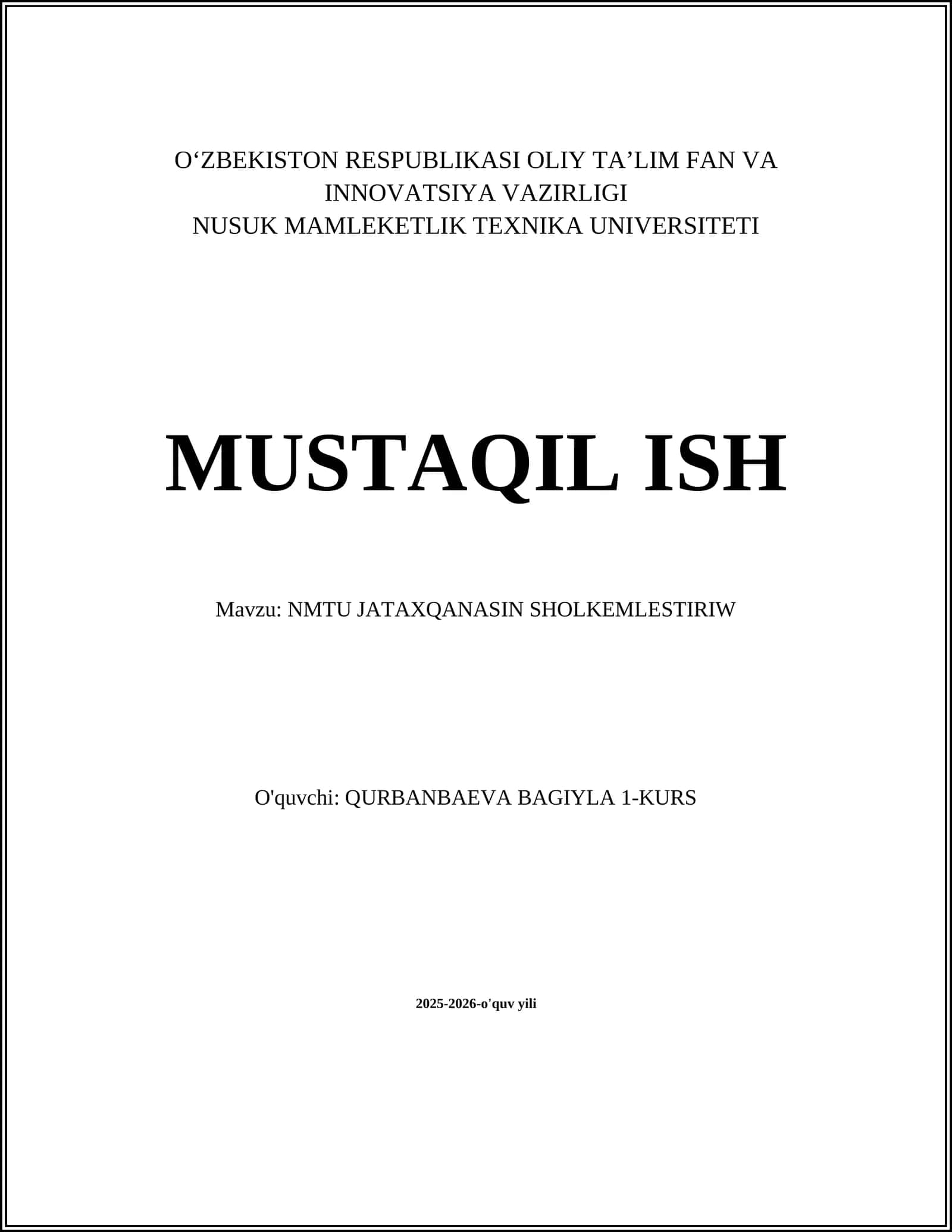 NMTU JATAXQANASIN SHOLKEMLESTIRIW