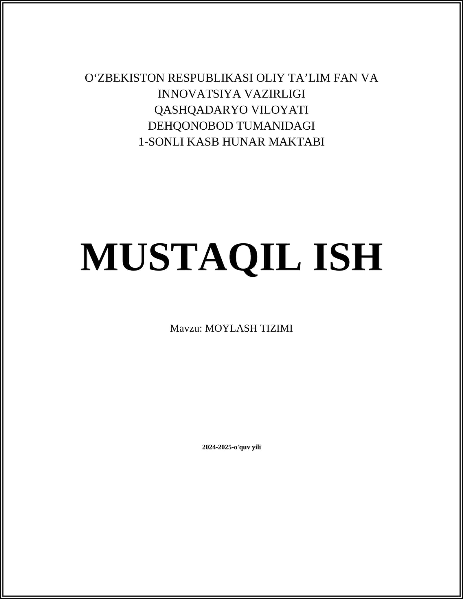 MOYLASH TIZIMI