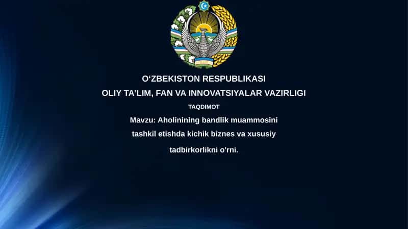 Aholi bandlik muammosini tashkil etishda kichik biznes va xususiy tadbirkorlikni o'rnitish