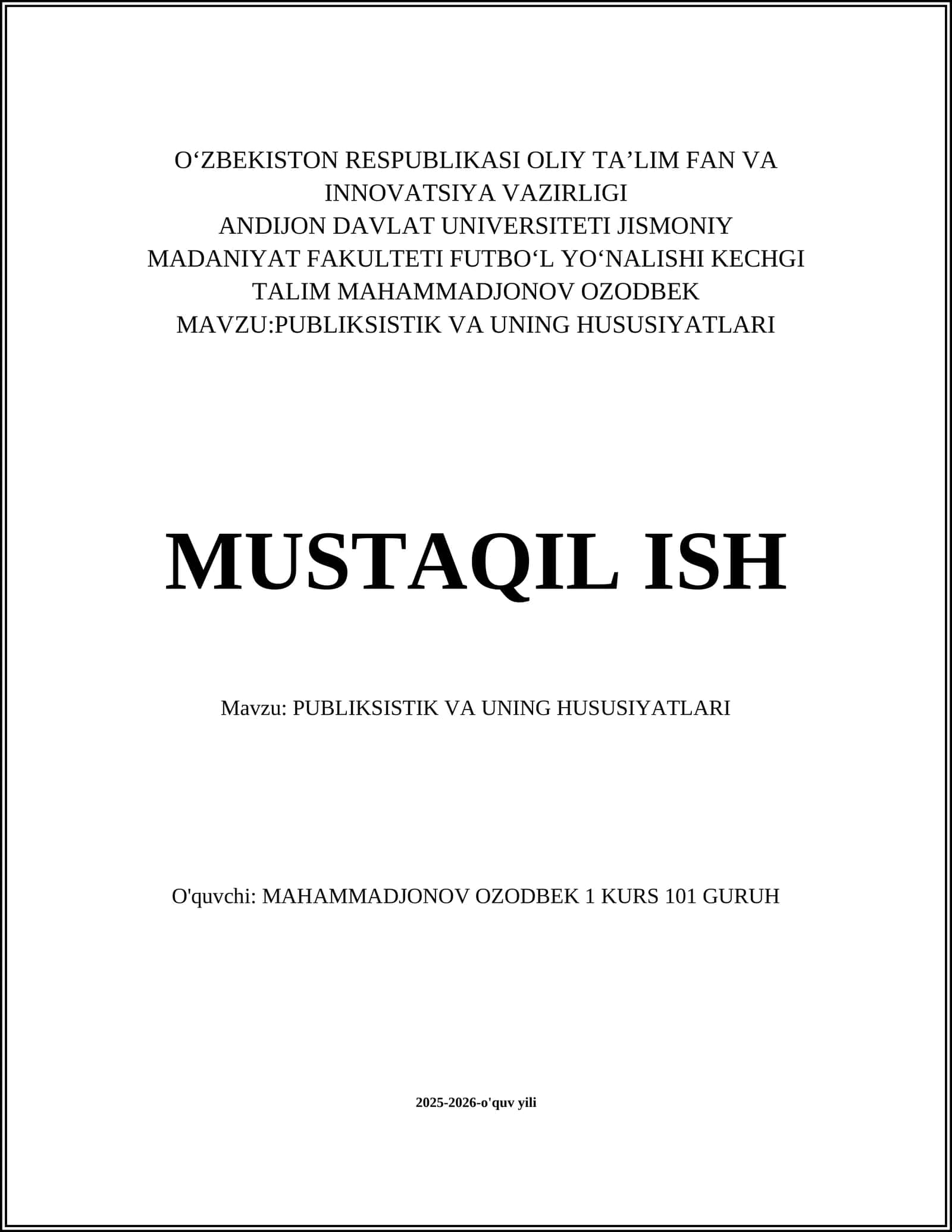 PUBLIKSISTIK VA UNING HUSUSIYATLARI