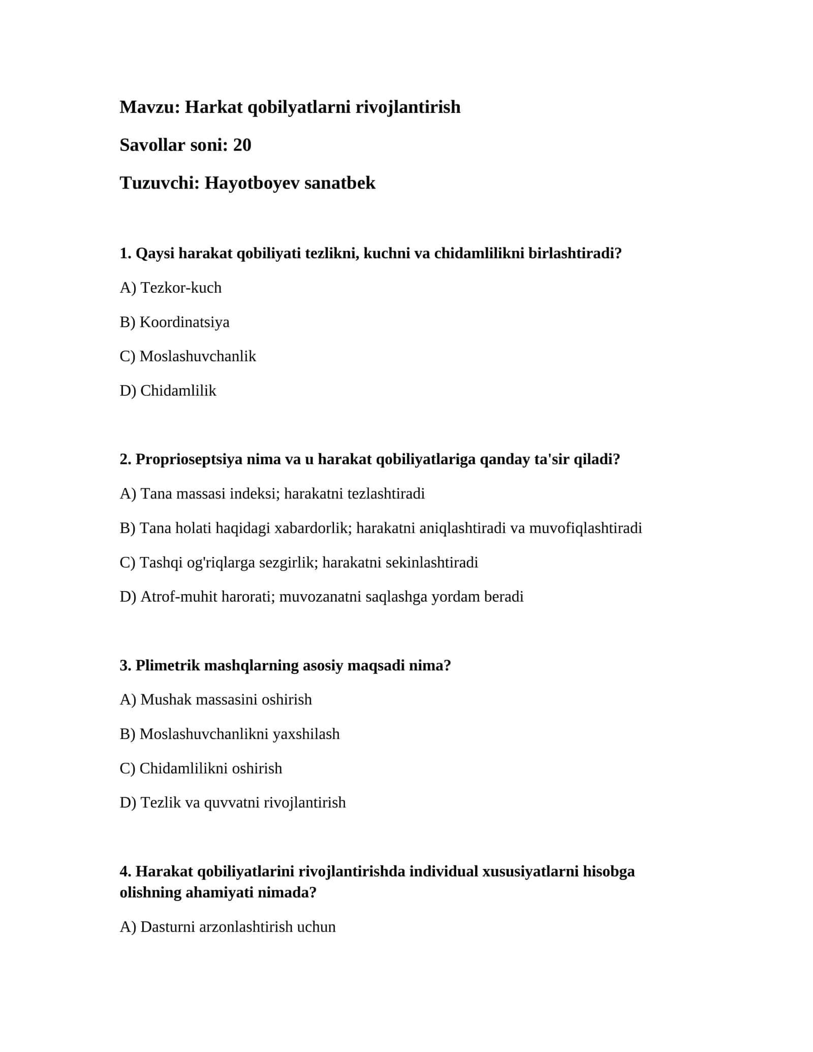 Harkat qobilyatlarni rivojlantirish