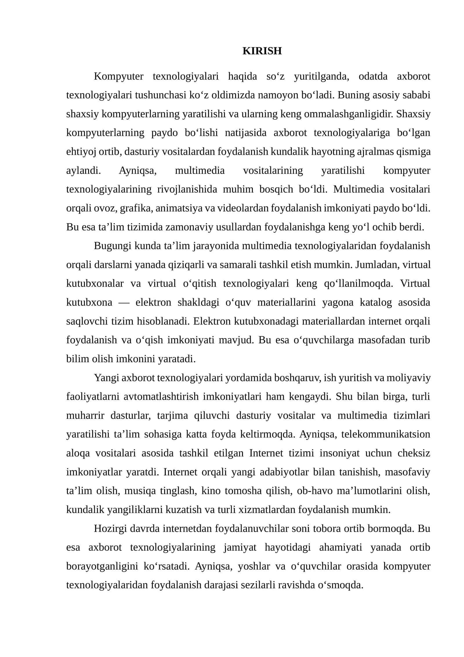 Kompyuter texnologiyalari va multimedia vositalari
