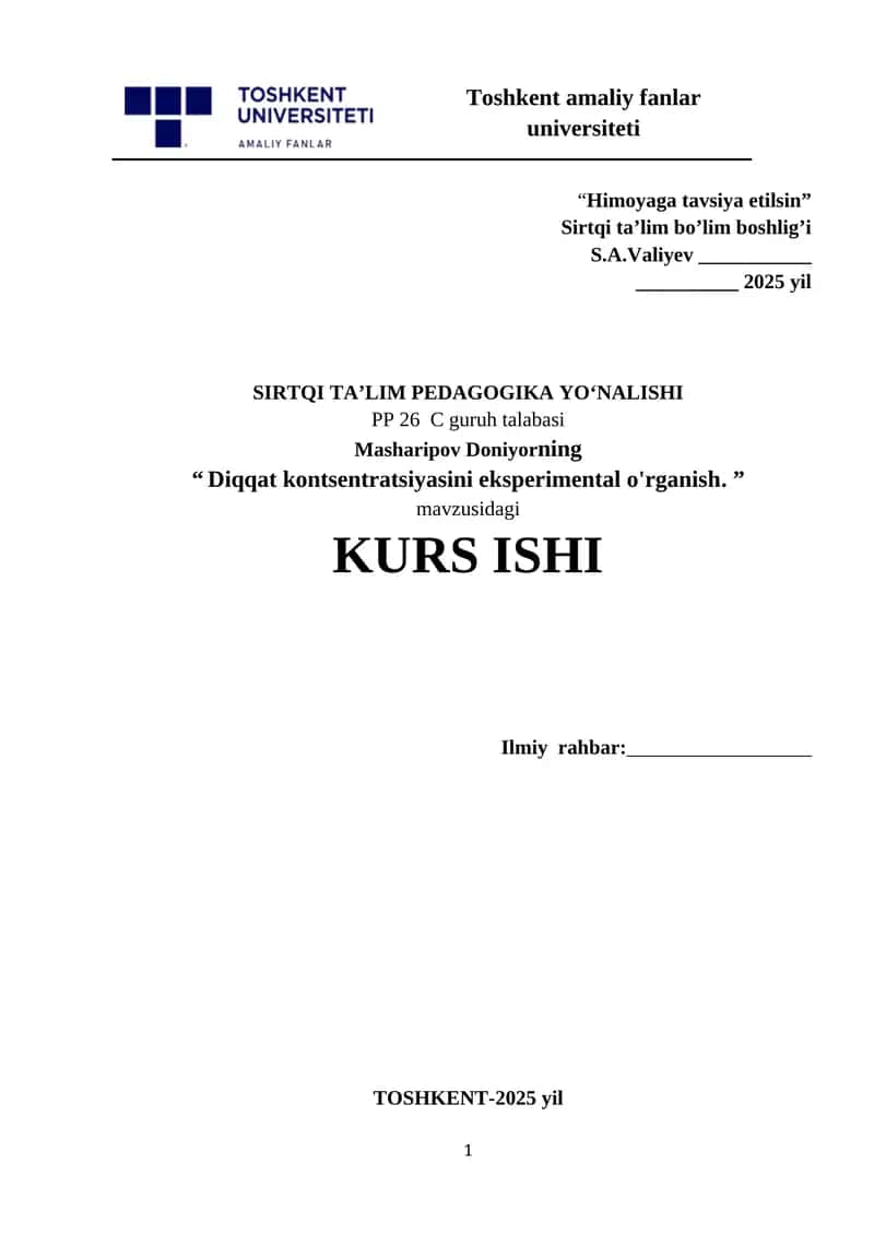 Diqqat kontsentratsiyasini eksperimental o'rganish