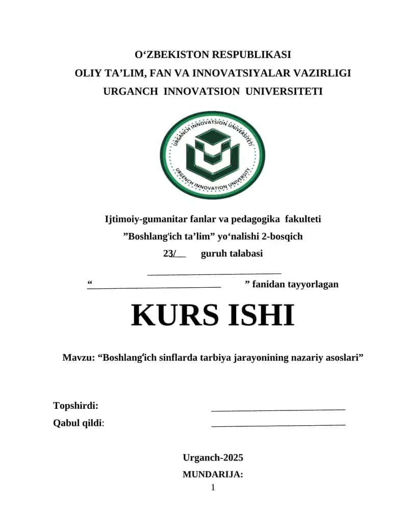 Boshlangʻich sinflarda tarbiya jarayonining nazariy asoslari