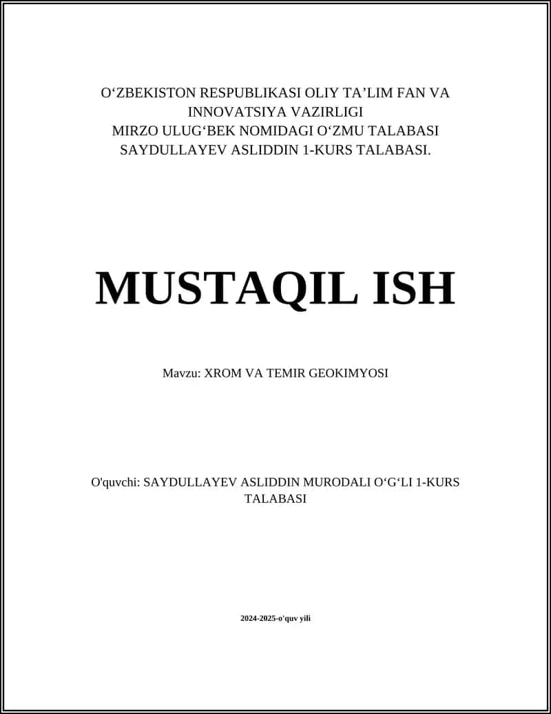 XROM VA TEMIR GEOKIMYOSI