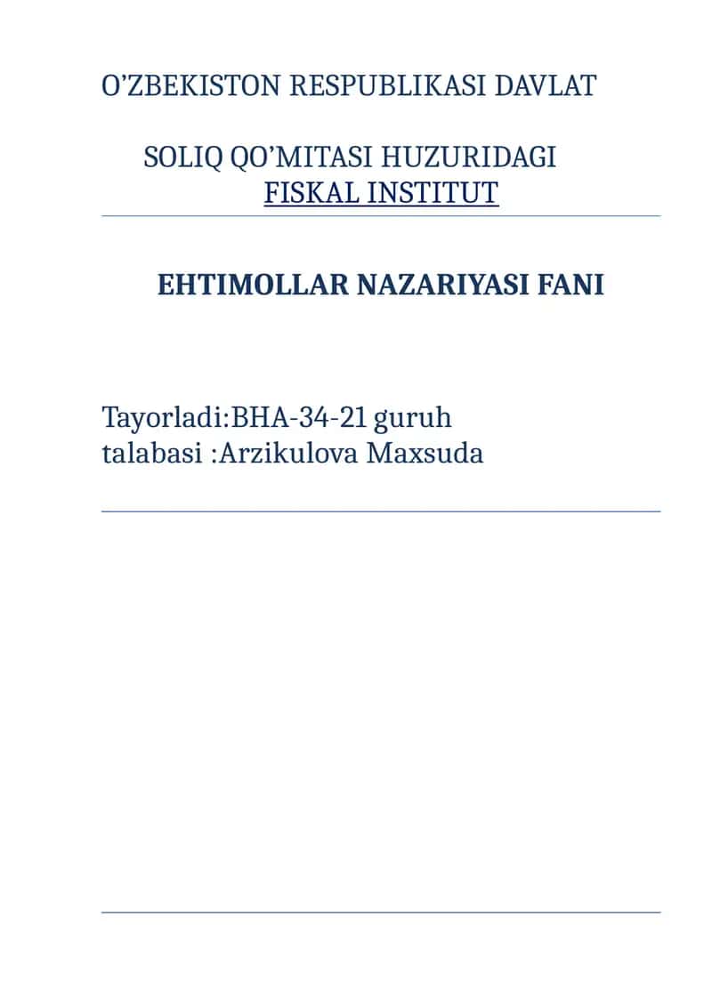 EHTIMOLLAR NAZARIYASI FANI