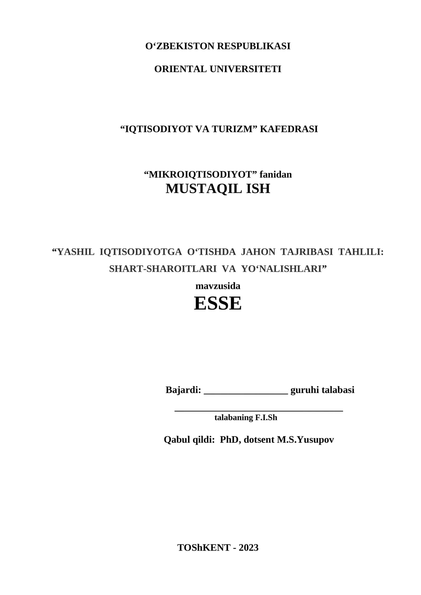 Yashil iqtisodiyotga o‘tishda jahon tajribasi tahlili: shart-sharоitlari va yo‘nalishtari