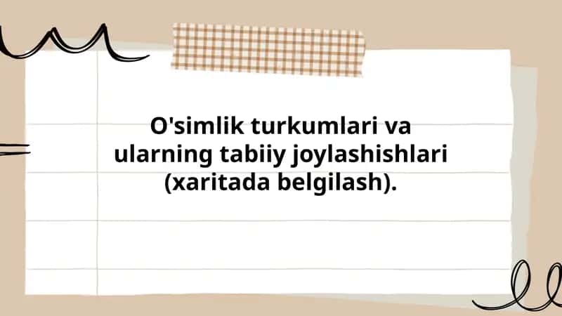 O'simlik turkumlari va ularning tabiiy joylashishlari (xaritada belgilash)