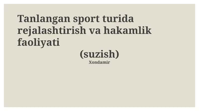 Tanlangan sport turida rejalashtirish va hakamlik faoliyati