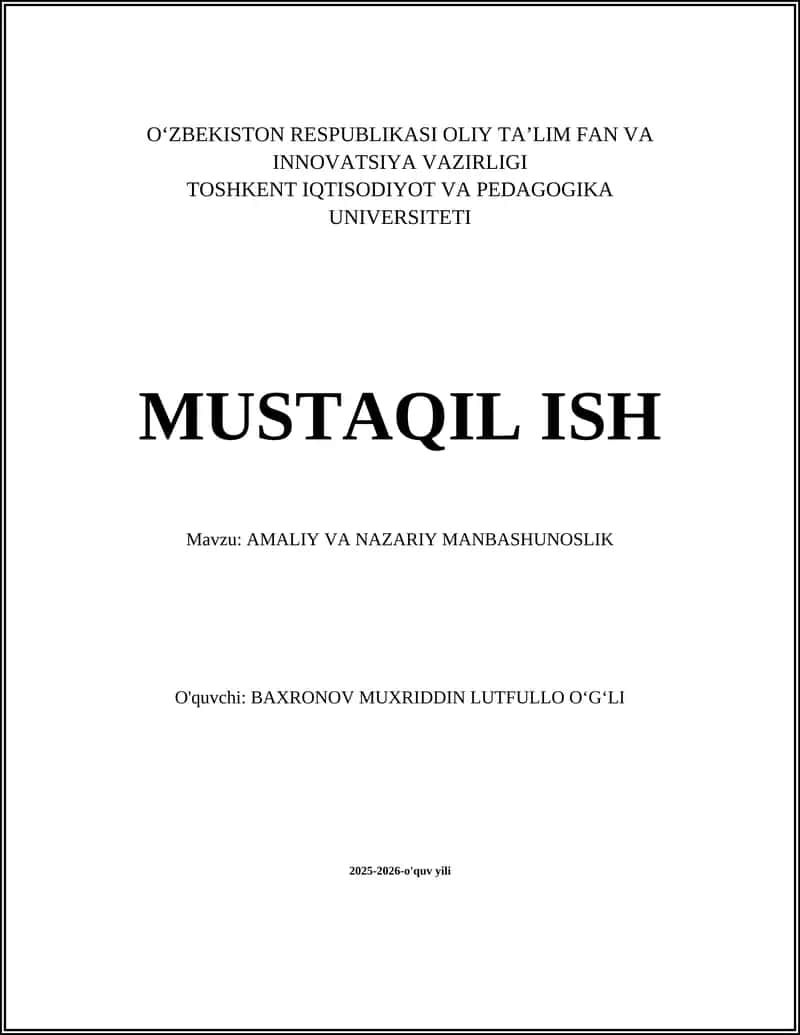 AMALIY VA NAZARIY MANBASHUNOSLIK