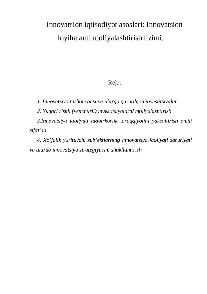 Innovatsion iqtisodiyot asoslari