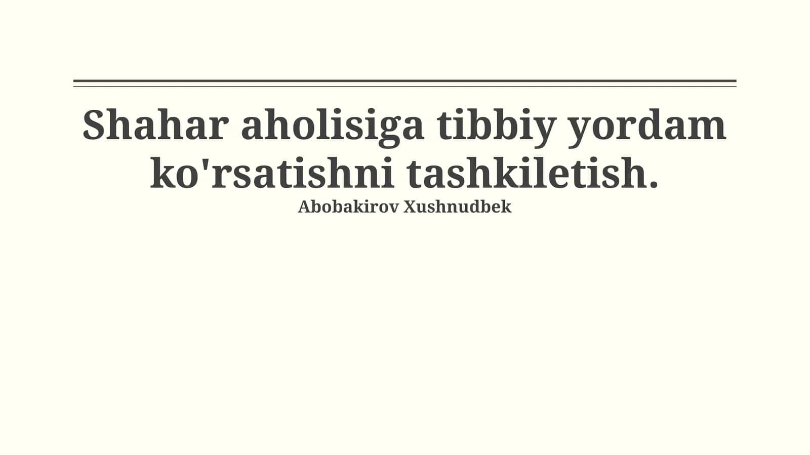 Shaharlarda tibbiy yordamni tashkil etish