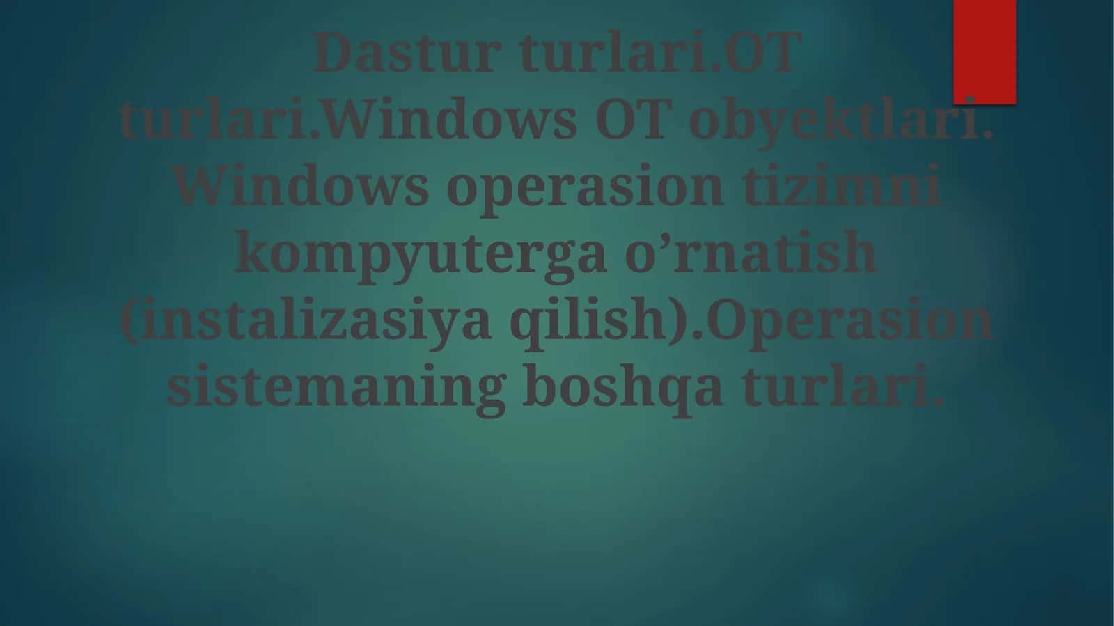 Windows Operatsion Sistemini O'rnatish