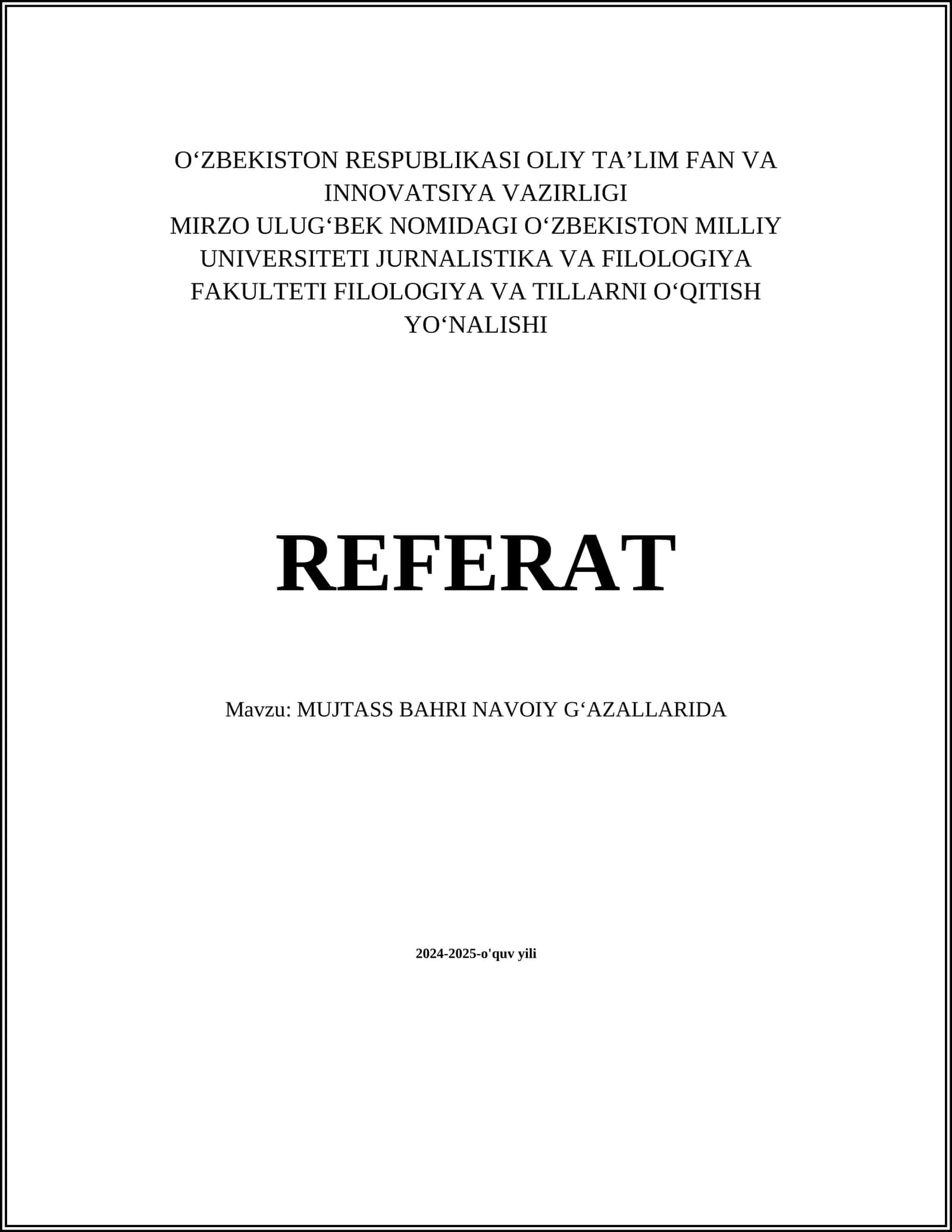MUJTASS BAHRI NAVOIY GʻAZALLARIDA