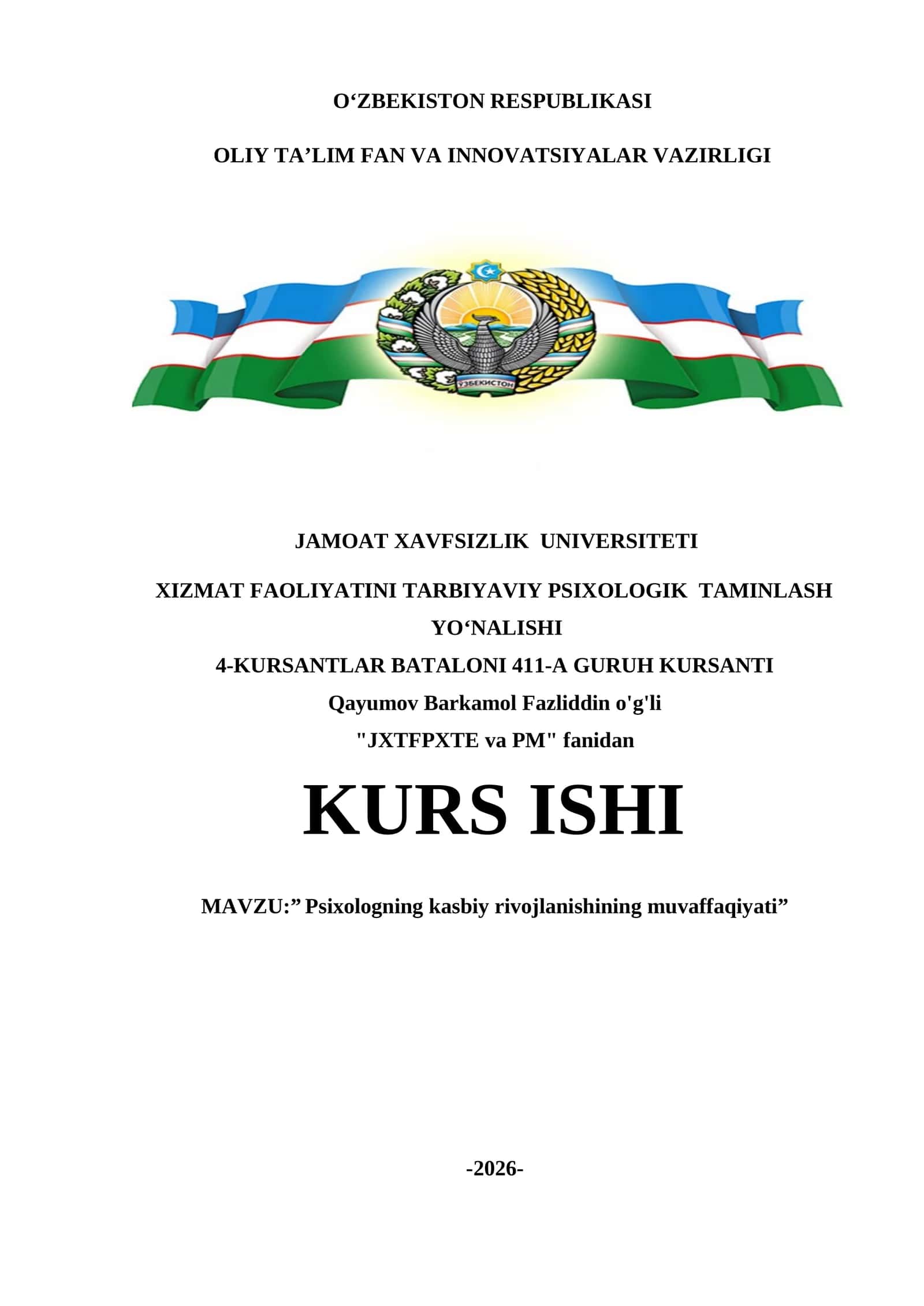 Psixologning kasbiy rivojlanishining muvaffaqiyati