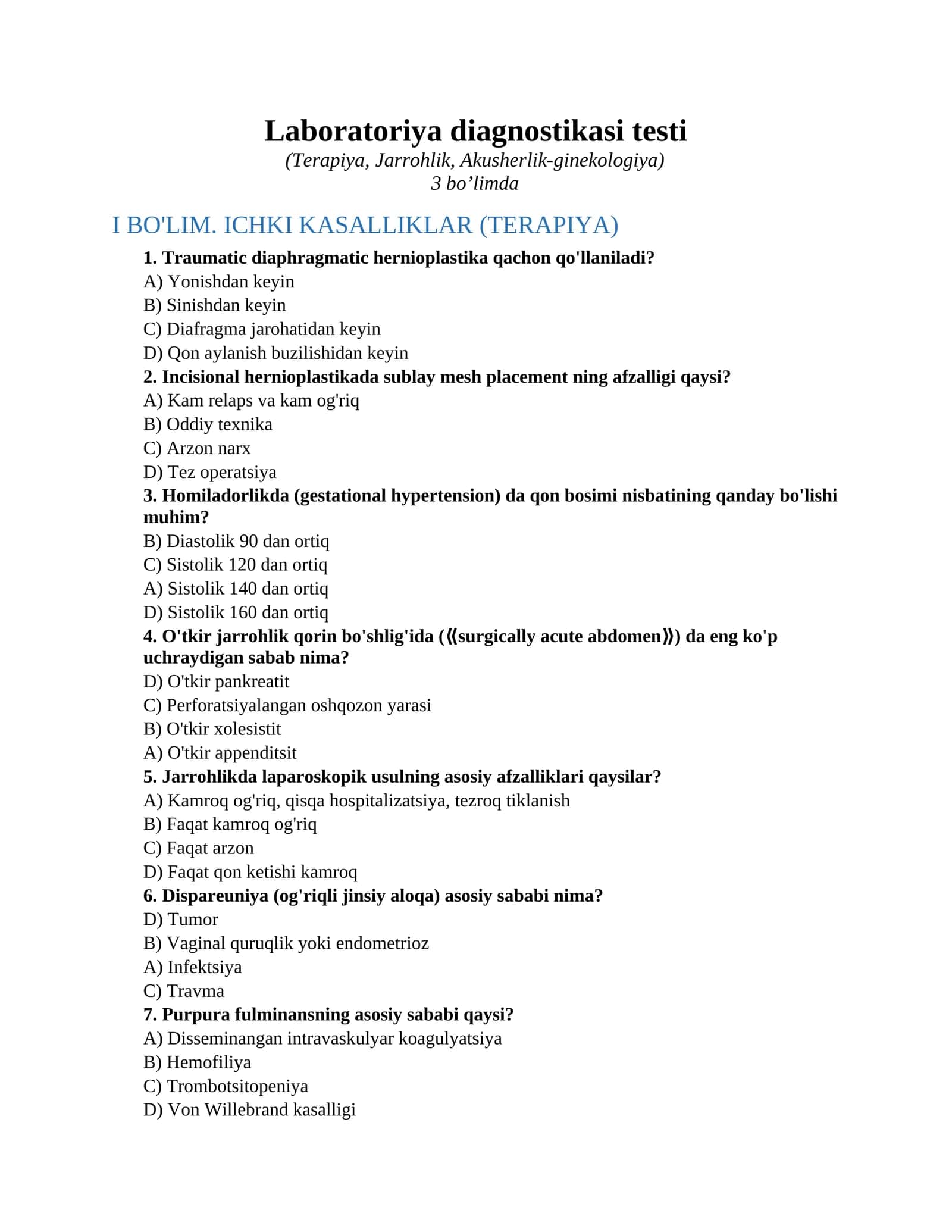 Laboratoriya diagnostikasi testi
