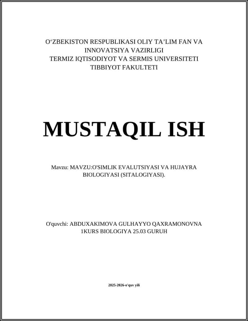 O'Simlik Evolyutsiyasi va Hujayra Biologiyasi (Sitalogiyasi)
