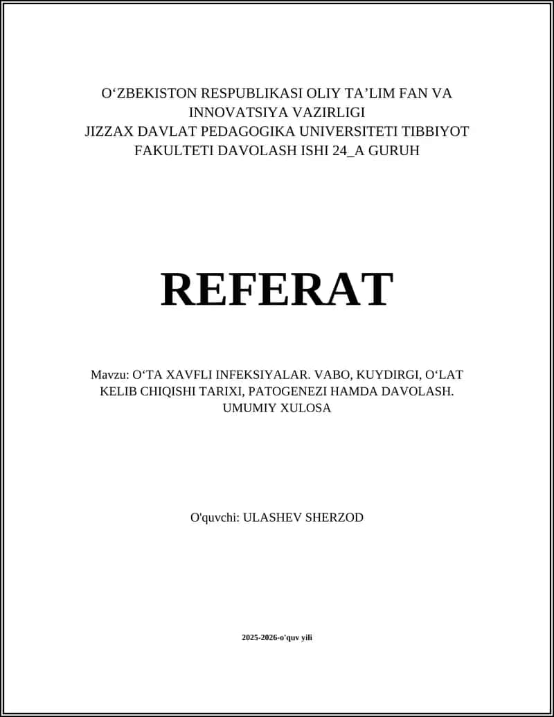 OʻTA XAVFLI INFEKSIYALAR