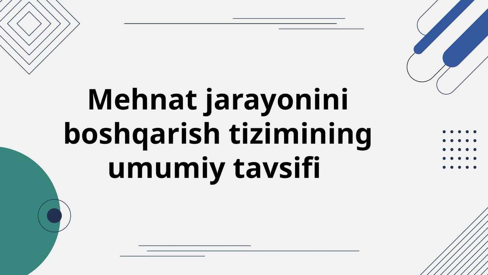 Mehnatjarayonini boshqarish tizimining umumiy tavsifi