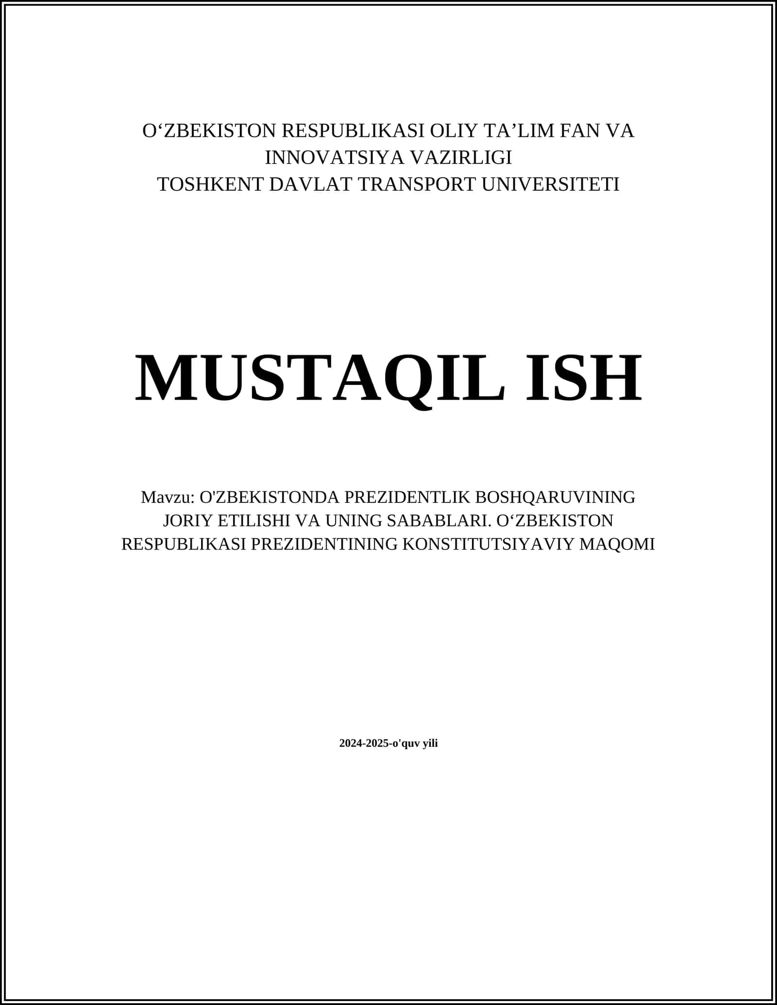 O'ZBEKISTONDA PREZIDENTLIK BOSHQARUVINING JORIY ETILISHI VA UNING SABABLARI. OʻZBEKISTON RESPUBLIKASI PREZIDENTINING KONSTITUTSIYAVIY MAQOMI